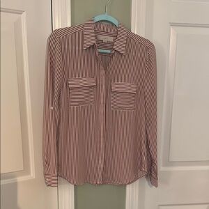 LOFT Red and White Striped Blouse
